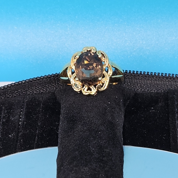 Smokey Quartz brilliant oval cut ring 14k gold 6-3/4 size - Picture 2 of 16